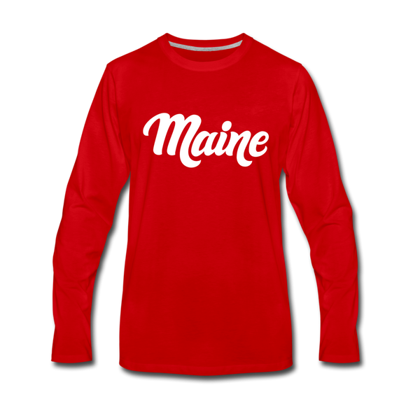 Maine Long Sleeve T-Shirt - Hand Lettered Unisex Maine Long Sleeve Shirt - red