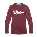 Maine Long Sleeve T-Shirt - Hand Lettered Unisex Maine Long Sleeve Shirt - heather burgundy
