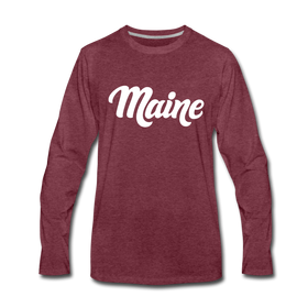 Maine Long Sleeve T-Shirt - Hand Lettered Unisex Maine Long Sleeve Shirt - heather burgundy