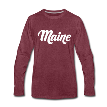 Maine Long Sleeve T-Shirt - Hand Lettered Unisex Maine Long Sleeve Shirt - heather burgundy