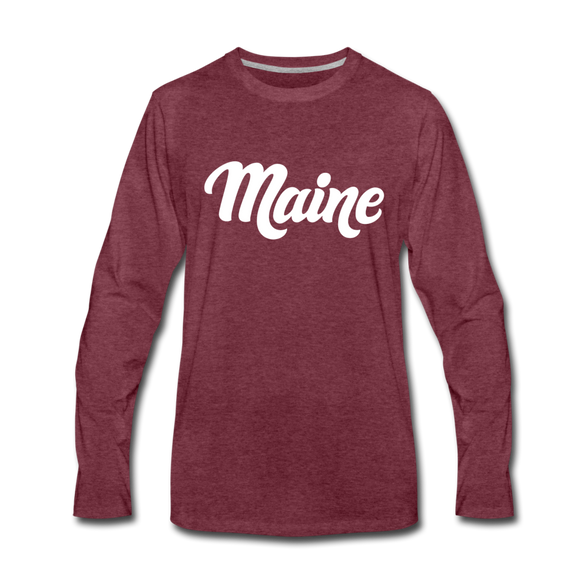 Maine Long Sleeve T-Shirt - Hand Lettered Unisex Maine Long Sleeve Shirt - heather burgundy