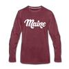 Maine Long Sleeve T-Shirt - Hand Lettered Unisex Maine Long Sleeve Shirt - heather burgundy