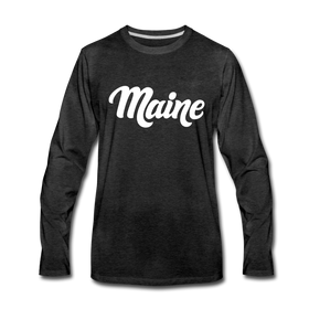 Maine Long Sleeve T-Shirt - Hand Lettered Unisex Maine Long Sleeve Shirt - charcoal gray