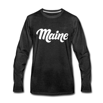 Maine Long Sleeve T-Shirt - Hand Lettered Unisex Maine Long Sleeve Shirt - charcoal gray