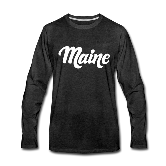 Maine Long Sleeve T-Shirt - Hand Lettered Unisex Maine Long Sleeve Shirt - charcoal gray