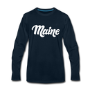 Maine Long Sleeve T-Shirt - Hand Lettered Unisex Maine Long Sleeve Shirt - deep navy