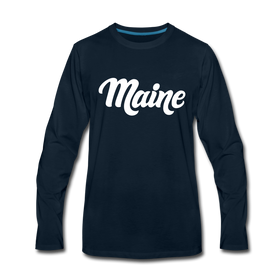 Maine Long Sleeve T-Shirt - Hand Lettered Unisex Maine Long Sleeve Shirt - deep navy