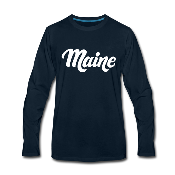 Maine Long Sleeve T-Shirt - Hand Lettered Unisex Maine Long Sleeve Shirt - deep navy