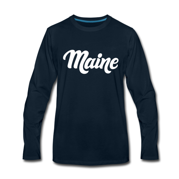 Maine Long Sleeve T-Shirt - Hand Lettered Unisex Maine Long Sleeve Shirt - deep navy