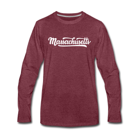 Massachusetts Long Sleeve T-Shirt - Hand Lettered Unisex Massachusetts Long Sleeve Shirt - heather burgundy