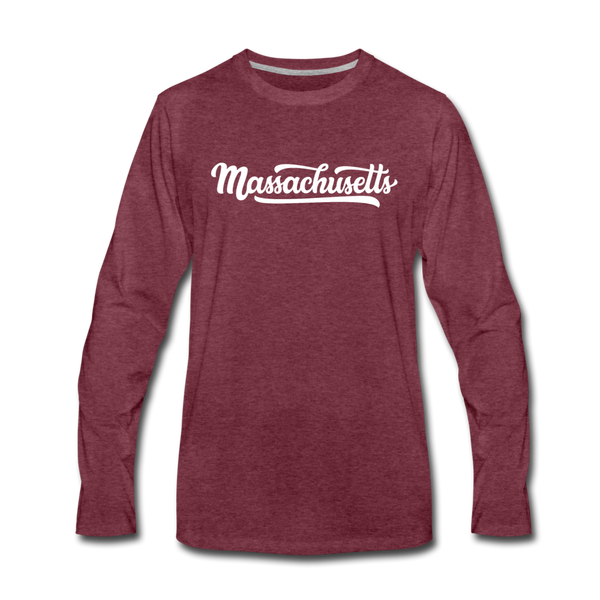 Massachusetts Long Sleeve T-Shirt - Hand Lettered Unisex Massachusetts Long Sleeve Shirt - heather burgundy