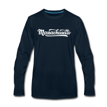 Massachusetts Long Sleeve T-Shirt - Hand Lettered Unisex Massachusetts Long Sleeve Shirt - deep navy
