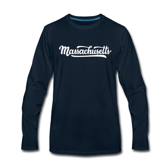Massachusetts Long Sleeve T-Shirt - Hand Lettered Unisex Massachusetts Long Sleeve Shirt - deep navy