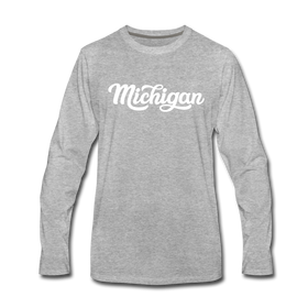 Michigan Long Sleeve T-Shirt - Hand Lettered Unisex Michigan Long Sleeve Shirt - heather gray