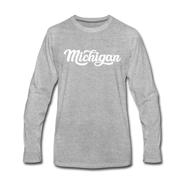 Michigan Long Sleeve T-Shirt - Hand Lettered Unisex Michigan Long Sleeve Shirt - heather gray