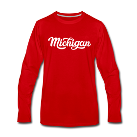 Michigan Long Sleeve T-Shirt - Hand Lettered Unisex Michigan Long Sleeve Shirt - red