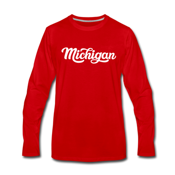 Michigan Long Sleeve T-Shirt - Hand Lettered Unisex Michigan Long Sleeve Shirt - red