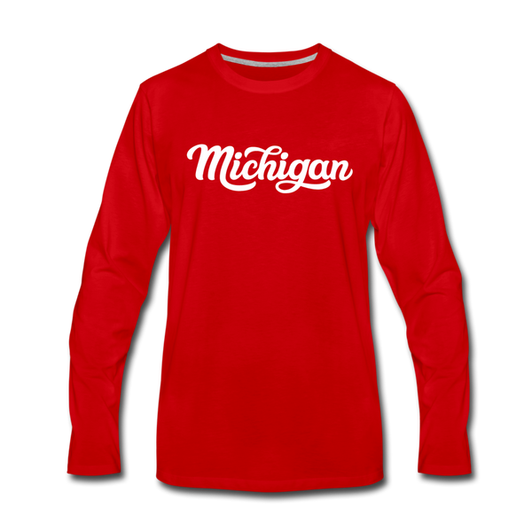Michigan Long Sleeve T-Shirt - Hand Lettered Unisex Michigan Long Sleeve Shirt - red