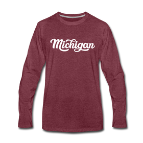 Michigan Long Sleeve T-Shirt - Hand Lettered Unisex Michigan Long Sleeve Shirt - heather burgundy
