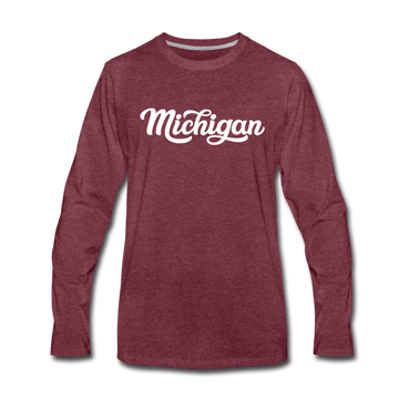 Michigan Long Sleeve T-Shirt - Hand Lettered Unisex Michigan Long Sleeve Shirt - heather burgundy