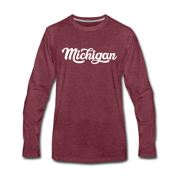 Michigan Long Sleeve T-Shirt - Hand Lettered Unisex Michigan Long Sleeve Shirt - heather burgundy