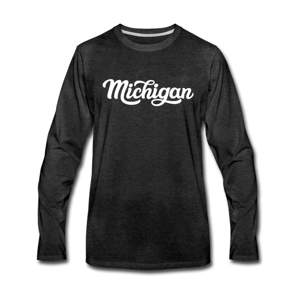 Michigan Long Sleeve T-Shirt - Hand Lettered Unisex Michigan Long Sleeve Shirt - charcoal gray