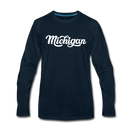 Michigan Long Sleeve T-Shirt - Hand Lettered Unisex Michigan Long Sleeve Shirt - deep navy