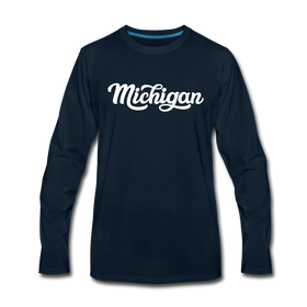 Michigan Long Sleeve T-Shirt - Hand Lettered Unisex Michigan Long Sleeve Shirt - deep navy