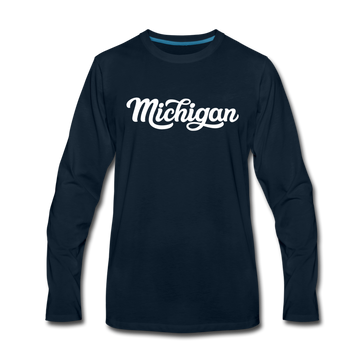Michigan Long Sleeve T-Shirt - Hand Lettered Unisex Michigan Long Sleeve Shirt - deep navy