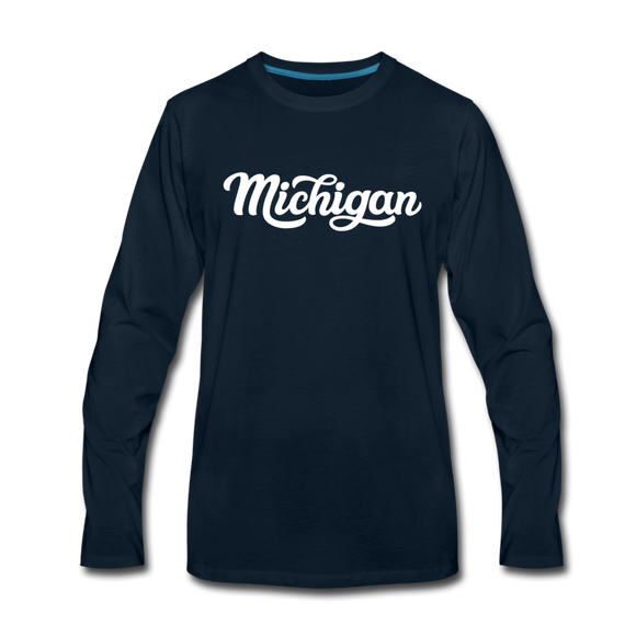 Michigan Long Sleeve T-Shirt - Hand Lettered Unisex Michigan Long Sleeve Shirt - deep navy