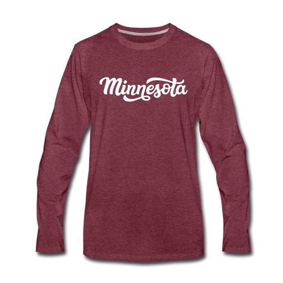 Minnesota Long Sleeve T-Shirt - Hand Lettered Unisex Minnesota Long Sleeve Shirt - heather burgundy