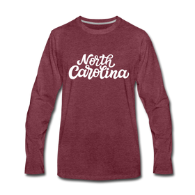 North Carolina Long Sleeve T-Shirt - Hand Lettered Unisex North Carolina Long Sleeve Shirt - heather burgundy