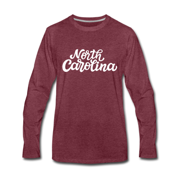 North Carolina Long Sleeve T-Shirt - Hand Lettered Unisex North Carolina Long Sleeve Shirt - heather burgundy
