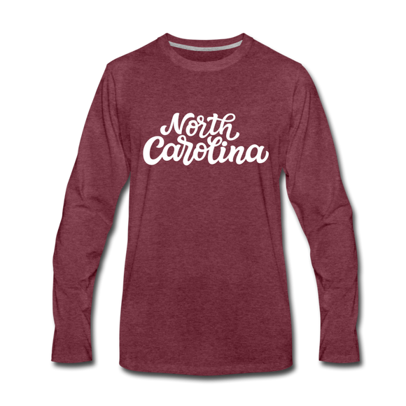 North Carolina Long Sleeve T-Shirt - Hand Lettered Unisex North Carolina Long Sleeve Shirt - heather burgundy
