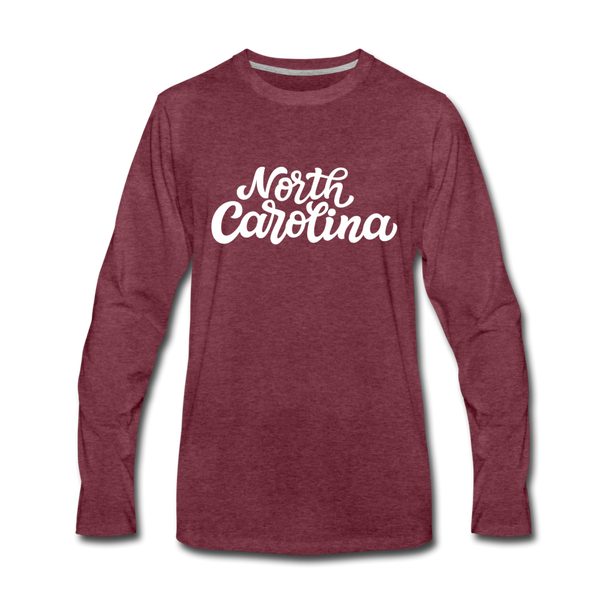 North Carolina Long Sleeve T-Shirt - Hand Lettered Unisex North Carolina Long Sleeve Shirt - heather burgundy