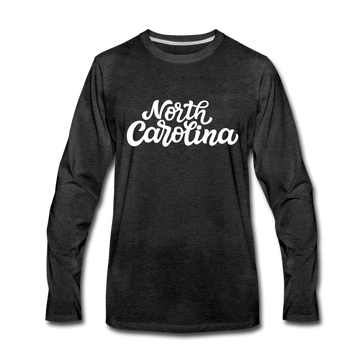 North Carolina Long Sleeve T-Shirt - Hand Lettered Unisex North Carolina Long Sleeve Shirt - charcoal gray