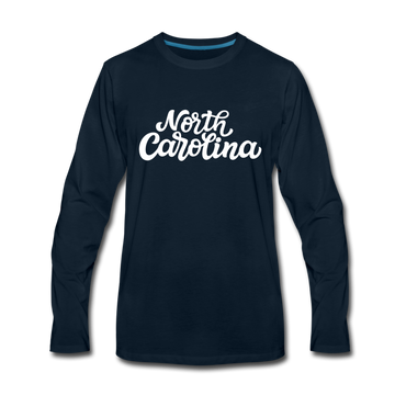 North Carolina Long Sleeve T-Shirt - Hand Lettered Unisex North Carolina Long Sleeve Shirt - deep navy