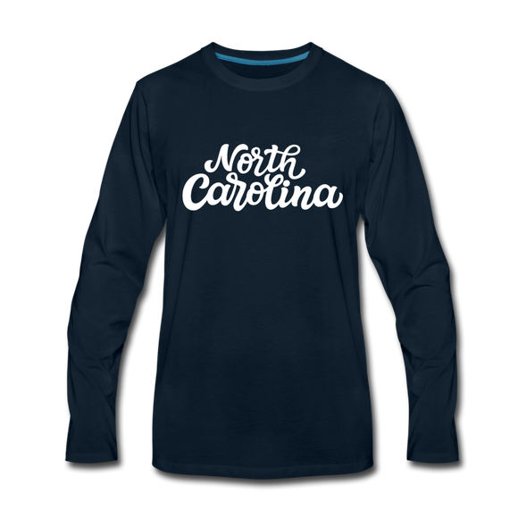 North Carolina Long Sleeve T-Shirt - Hand Lettered Unisex North Carolina Long Sleeve Shirt - deep navy