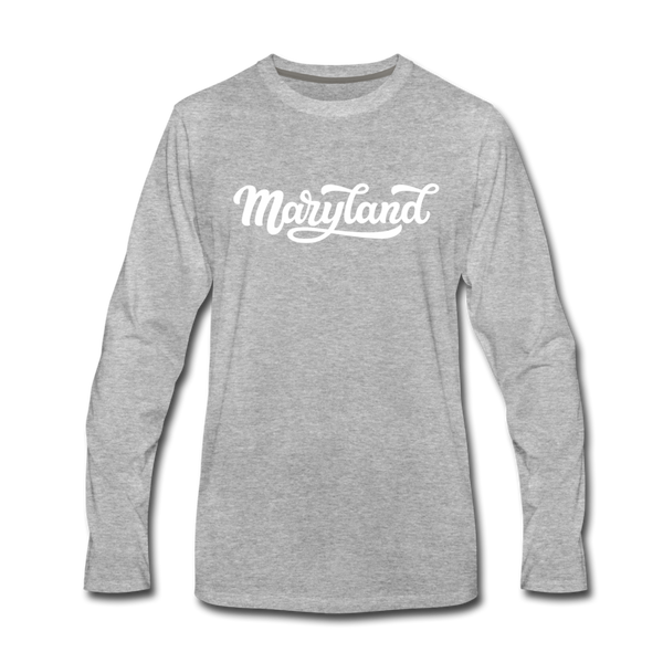 Maryland Long Sleeve T-Shirt - Hand Lettered Unisex Maryland Long Sleeve Shirt - heather gray