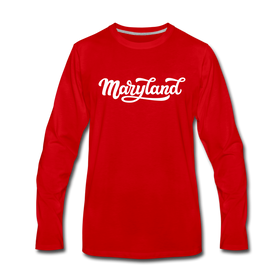 Maryland Long Sleeve T-Shirt - Hand Lettered Unisex Maryland Long Sleeve Shirt - red