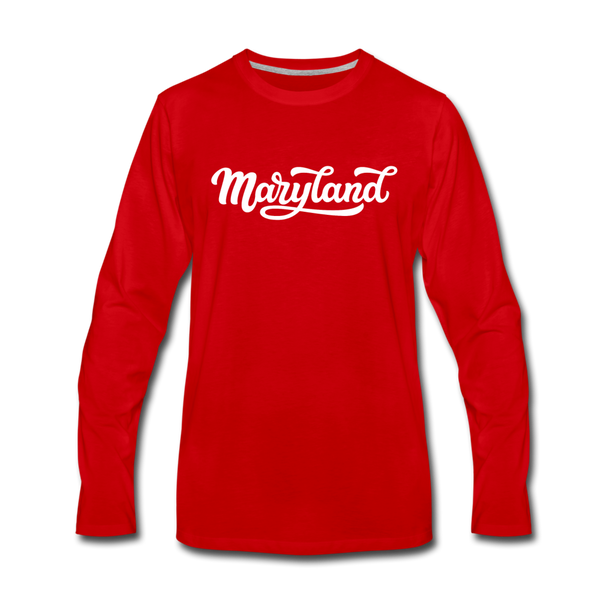 Maryland Long Sleeve T-Shirt - Hand Lettered Unisex Maryland Long Sleeve Shirt - red