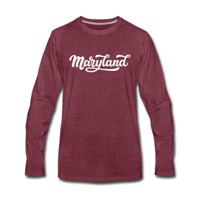 Maryland Long Sleeve T-Shirt - Hand Lettered Unisex Maryland Long Sleeve Shirt - heather burgundy