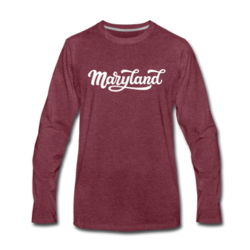Maryland Long Sleeve T-Shirt - Hand Lettered Unisex Maryland Long Sleeve Shirt - heather burgundy