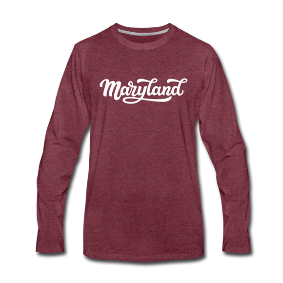 Maryland Long Sleeve T-Shirt - Hand Lettered Unisex Maryland Long Sleeve Shirt - heather burgundy
