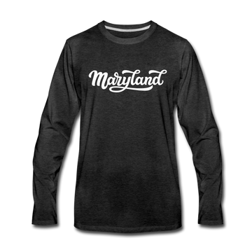 Maryland Long Sleeve T-Shirt - Hand Lettered Unisex Maryland Long Sleeve Shirt - charcoal gray