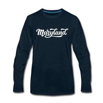 Maryland Long Sleeve T-Shirt - Hand Lettered Unisex Maryland Long Sleeve Shirt - deep navy