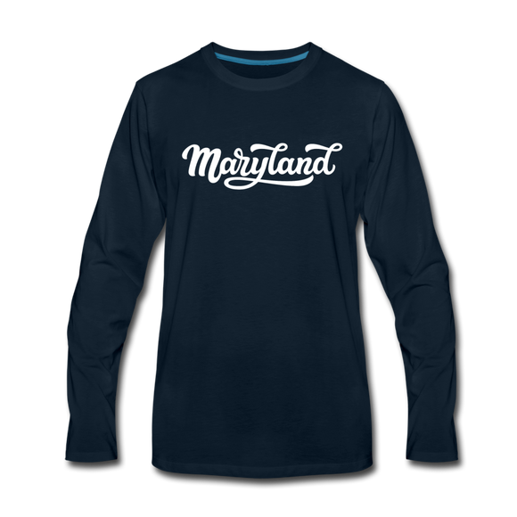 Maryland Long Sleeve T-Shirt - Hand Lettered Unisex Maryland Long Sleeve Shirt - deep navy