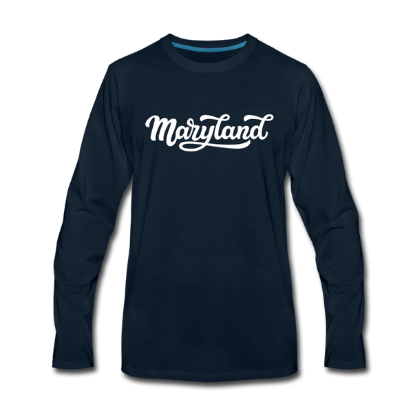 Maryland Long Sleeve T-Shirt - Hand Lettered Unisex Maryland Long Sleeve Shirt - deep navy