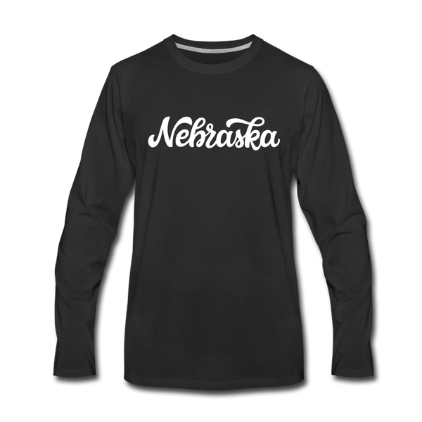 Nebraska Long Sleeve T-Shirt - Hand Lettered Unisex Nebraska Long Sleeve Shirt - black