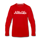 Nebraska Long Sleeve T-Shirt - Hand Lettered Unisex Nebraska Long Sleeve Shirt - red